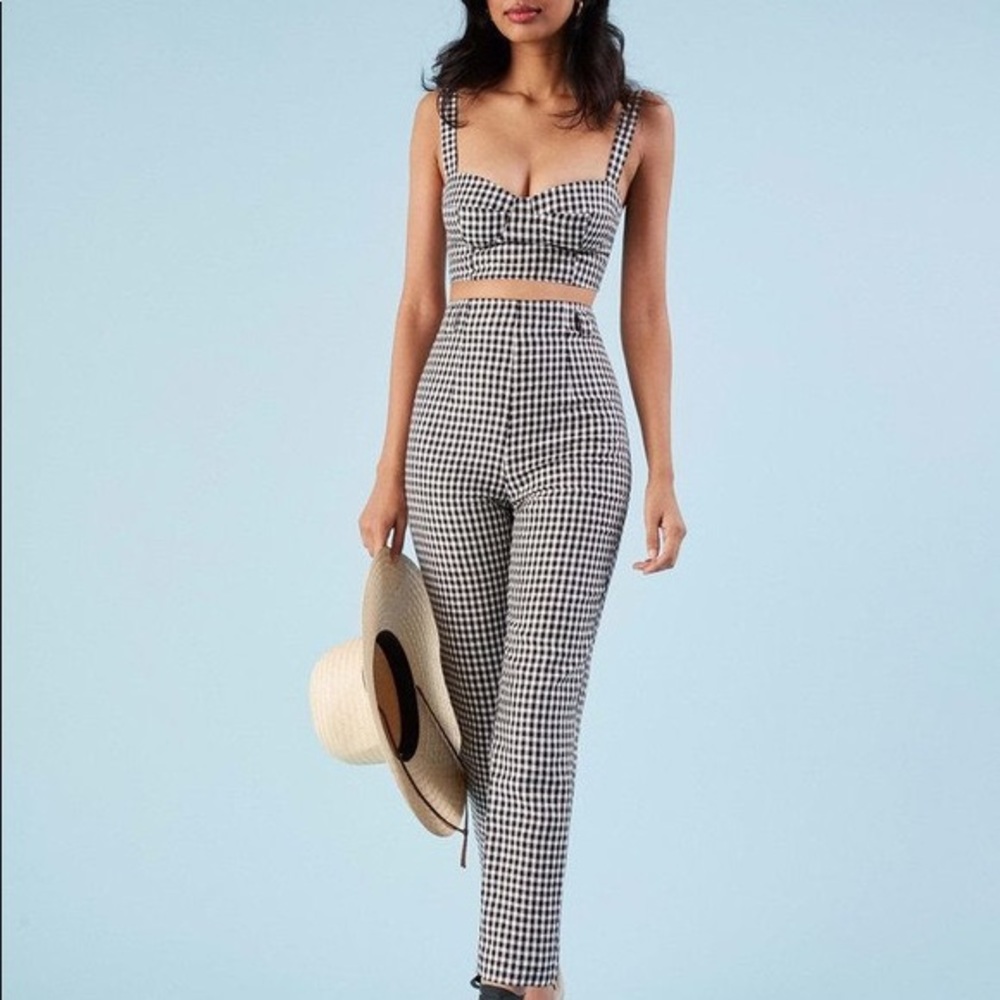 NWT Reformaron Saldana Linen Two Piece Set Gingham